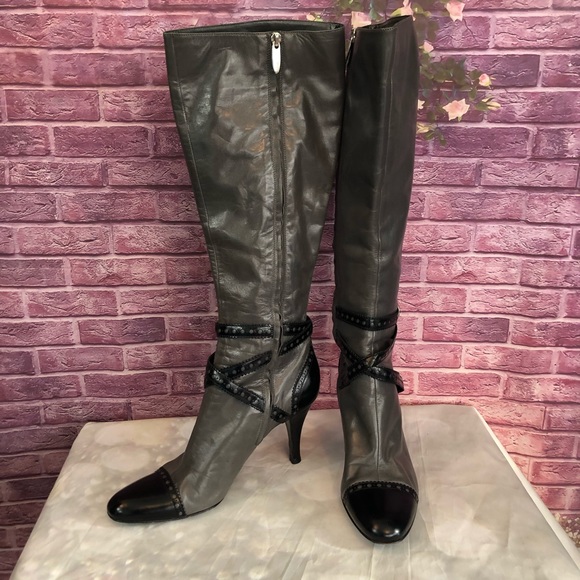 Sergio Rossi Shoes - Sergio Rossi Cap Toe Black and Grey Leather Boots